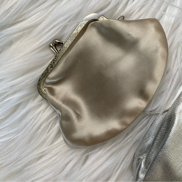 Vintage HL USA Satin Handbag Set Coin Purse Mirror Silver Convertible Chain VTG - Picture 11 of 16